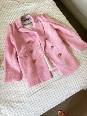 Zara Pink Double-Breasted Tweed Blazer with Gold Buttons M never used